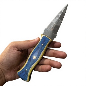 Cuchillo de acampada de hoja fija Drop Point de acero de Damasco con mango de madera Pakka azul de 20 cm, cuchillo de supervivencia para exteriores DIY - Product Image 4