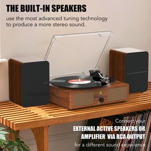 Udreamer Lecteur de disques vinyles rétro avec haut-parleur stéréo intégré sans fil à 3 vitesses, grain de bois naturel, décoration bohème - Product Image 6
