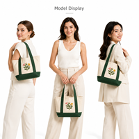 Sac fourre-tout en toile brodé avec logo personnalisé, motif floral, mini sac à main color block vert foncé, sac de courses réutilisable, vente en gros