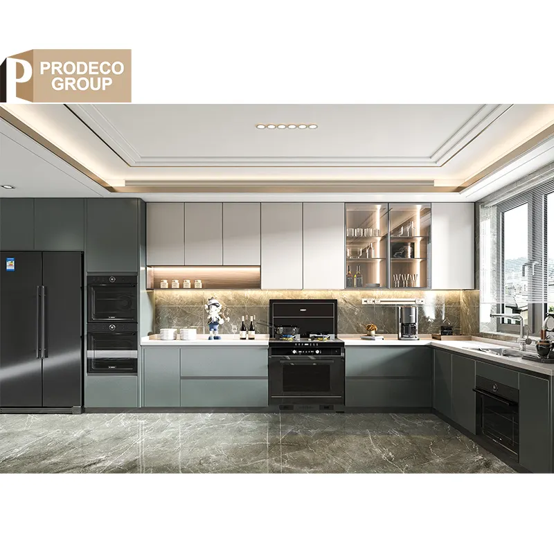 Prodeco cucina completa Set di mobili interni in acciaio inox armadi da cucina e controsoffitti Set armadi per il progetto