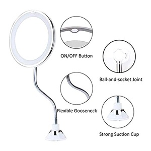 Espejo de maquillaje de aumento con luz Led 10X de cuello de cisne flexible con espejo de pared con ventosa de bloqueo eléctrico - Product Image 1