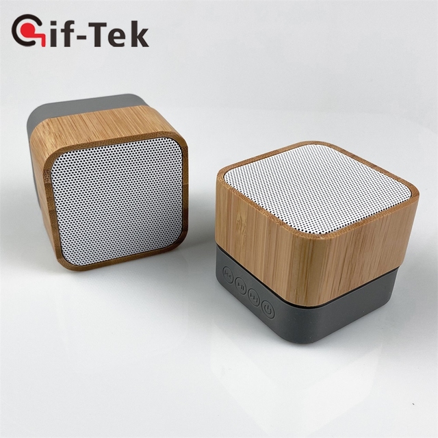 Hot Selling Bamboo Wooden Cube Led Light Speaker Mini Portable Wireless Speaker