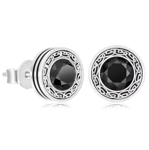 KRKC&CO 925 Sterling <b>Silver</b> <b>Stud</b> <b>Earrings</b> with Ball Shape Punk Design ZIRCON Stone Black Rhodium Plated Unisex Everyday Wear - Product Image 1