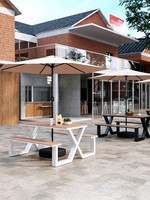 Set Meja dan Kursi Makan Terpadu untuk Luar Ruangan, Populer untuk Gazebo, Paviliun, Kedai Kopi dan Teh Susu, Halaman Santai, dan Taman