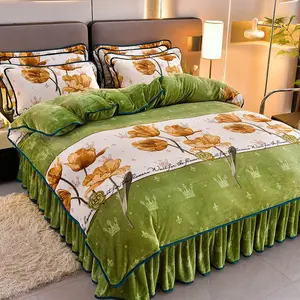 Hot sale soft comforter bed sheet luxury for home sided thicken corduroy velvet winter bedding set
