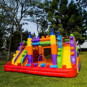 GMY Gonflables Blocs colorés Château gonflable avec double toboggan Château Gonflable Terrain de jeux extérieur - Product Image 2