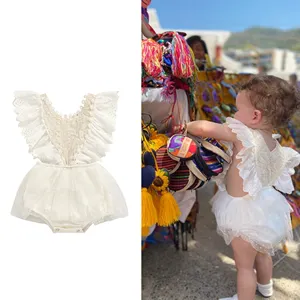 Хлопковая одежда для малышей, комбинезон с рукавами-трубочкой, Кружевное боди для девочек