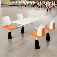 Ensemble table et chaises de cantine scolaire moderne et durable avec table en pierre et siège en plastique empilable 4 places à usage commercial