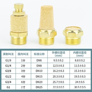 Silencieux Qingze BSL en cuivre pur, dispositif de réduction du bruit, tailles G1/8, G1/4, G3/8, G1/2, G3/4, G1, DN6, DN8, DN10, DN15, DN20, DN25 - Product Image 1