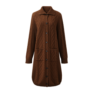 <span class=keywords><strong>Cardigan</strong></span> <span class=keywords><strong>Lungo</strong></span> Elegante Invernale Personalizzato 100% <span class=keywords><strong>Lana</strong></span> per Donna, Lavorazione a Maglia <span class=keywords><strong>Grossa</strong></span> Intrecciata, Apertura Frontale - Product Image 1