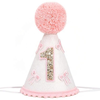Chapeau d'anniversaire pour enfants, 1er et 2e anniversaire du bébé, Saint-Valentin, remise de diplôme, nœud, cône, bandeau, adorable boule de fourrure, tissu non tissé