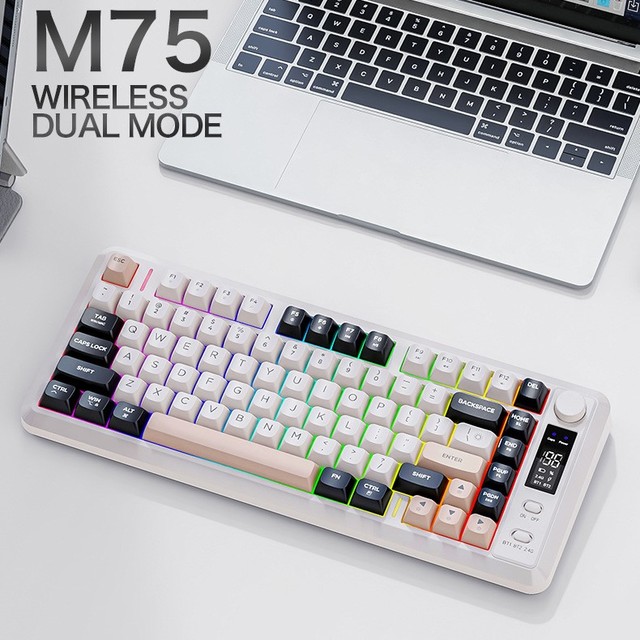 FREEWOLF M75 Wireless Mechanical Gaming Keyboard 2.4G/ Dual Mode 82 Keys RGB Multimedia Anti-Ghosting ABS+PC Private Mold