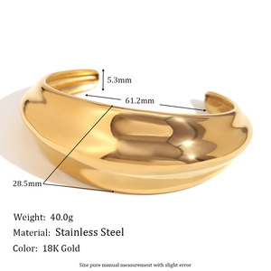 European American Style Cross-Border Fashion Unisex Stainless Steel Gold/<b>Silver</b> Plated Wide <b>Cuff</b> <b>Bracelet</b> Simple Smooth - Product Image 6