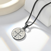 Collier en acier inoxydable avec médaille de Saint Benoît, pendentif rond en forme de croix, bijoux religieux catholiques de protection pour hommes et femmes