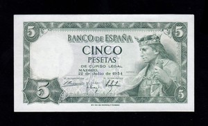 F.C. 1954 5 <span class=keywords><strong>PESETAS</strong></span>, SERIE U, SC- - Product Image 1