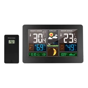 Renkli ekran hava durumlu saat çan radyo dalgası kapalı ve açık sıcaklık ve nem LCD elektronik saat