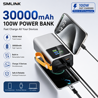 Batterie externe haute capacité 30000mAh 100W, charge rapide, chargeur portable avec câble rétractable pour ordinateur portable, smartphone, montre connectée, OEM