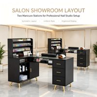 Meubles de salon de manucure de luxe, table de manucure double, vente en gros d'usine, poste de travail professionnel moderne en bois pour la manucure