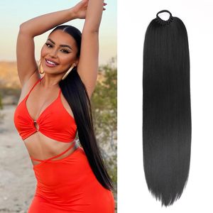 Extensions <span class=keywords><strong>de</strong></span> cheveux synthétiques longues et droites, fausses queues <span class=keywords><strong>de</strong></span> <span class=keywords><strong>cheval</strong></span>, postiches <span class=keywords><strong>de</strong></span> 24 pouces pour femmes, usage quotidien - Product Image 1