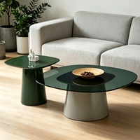 Ensemble de table basse et table d'appoint en verre trempé carré minimaliste italien, mobilier de salon moderne minimaliste de luxe léger avec structure en métal