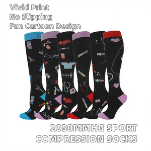 Chaussettes de compression sportives pour femmes et hommes, en tricot respirant antidérapant en spandex/nylon, imprimées numériquement, motif dessin animé, automne, 2030 mmhg - Product Image 2
