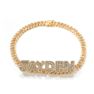 Collana Choker Hip Hop <span class=keywords><strong>Personalizzata</strong></span> con <span class=keywords><strong>Nome</strong></span>, Catena Cubana 9mm in Ottone con Zirconia, Placcata in Oro 18K - Product Image 4