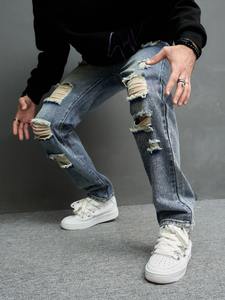 Jeans droits amples sur mesure <span class=keywords><strong>Bufa</strong></span> pour hommes, jeans déchirés, pantalons en denim déchiré, jeans baggy pour hommes - Product Image 3