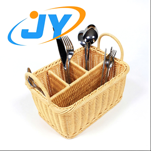 Panier de rangement multifonctionnel en plastique PP écologique tressé imitation rotin pour couverts, organisateur de bureau pour pain et aliments - Product Image 4