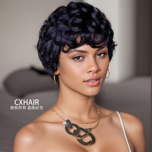 Nouvelle perruque <span class=keywords><strong>courte</strong></span> de style pixie, mécanisme de capuchon, couleur naturelle, petite <span class=keywords><strong>coiffure</strong></span> bouclée, stock d'usine, vente directe - Product Image 2