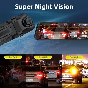 1080P Wifi 3 Lens Car Dash Cam 10 Inch IPS Touch Screen Rearview Mirror DVR Video Recorder