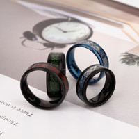 POYA Bague classique en acier titane incrustation de fibre de carbone motif dragon rouge/bleu/vert plaqué noir 8mm fiançailles de mariage