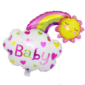 Palloncini in pellicola di alluminio con decorazioni per il primo compleanno di bambini e bambine con faccina felice e arcobaleno. - Product Image 2