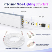 Bande LED néon flexible ultra-mince 4x10mm à éclairage latéral, lumière uniforme à 120 degrés pour la décoration des bords de meubles