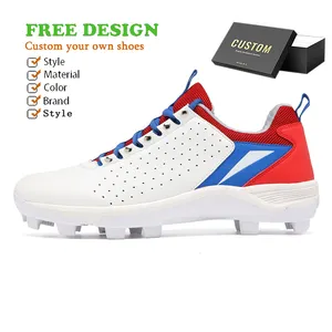 High Quality Custom Your Own Logo Cricket Shoes Rubber Long Spikes Shoes Non-Slip Lightweight for Turf Grass Baseball Shoes Men