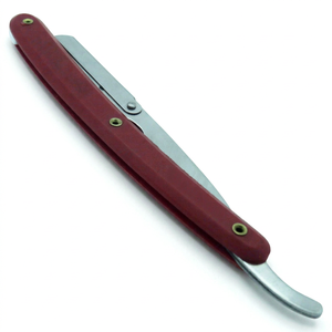 Navaja de Afeitar Profesional Plegable Apto Enterprises AE-8042 Roja con Hoja Recta, Mango Liso y Acero Inoxidable Duradero - Product Image 1