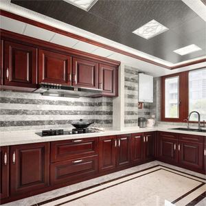 Ensemble d'armoires de cuisine au design moderne avec finition laquée, structure en bois massif, glissières de tiroirs, accessoires d'évier pour villa - Product Image 1