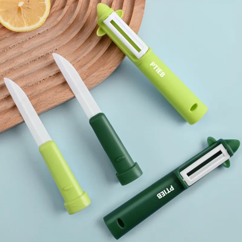 2-Trong-1 Gốm Trái Cây Dao Và Peeler Đa Chức Năng Xách Tay Dao Rau Peeler Cho Nhà Bếp Cắm Trại Và Du Lịch