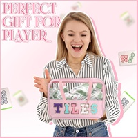 Pochette de rangement transparente en PVC grande capacité, avec lettres brodées, pour accessoires de mahjong, trousse de toilette de voyage et cosmétiques