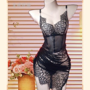 Robe de nuit sexy en dentelle romantique française, moulante, avec bretelles, transparente, à découpes, lingerie féminine rouge 043 - Product Image 2