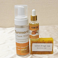 Ensemble Yoni Personnalisé au Curcuma : Huile Yoni Équilibrée au PH, Savon Féminin Naturel Sérigraphié, et Nettoyant Yoni pour le Resserrement Vaginal (pour Femmes)
