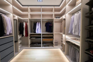 Armoire dressing moderne sur mesure CANA, directement de l'usine, en panneaux de particules, système de rangement ouvert contemporain, mobilier de villa et de maison - Product Image 6