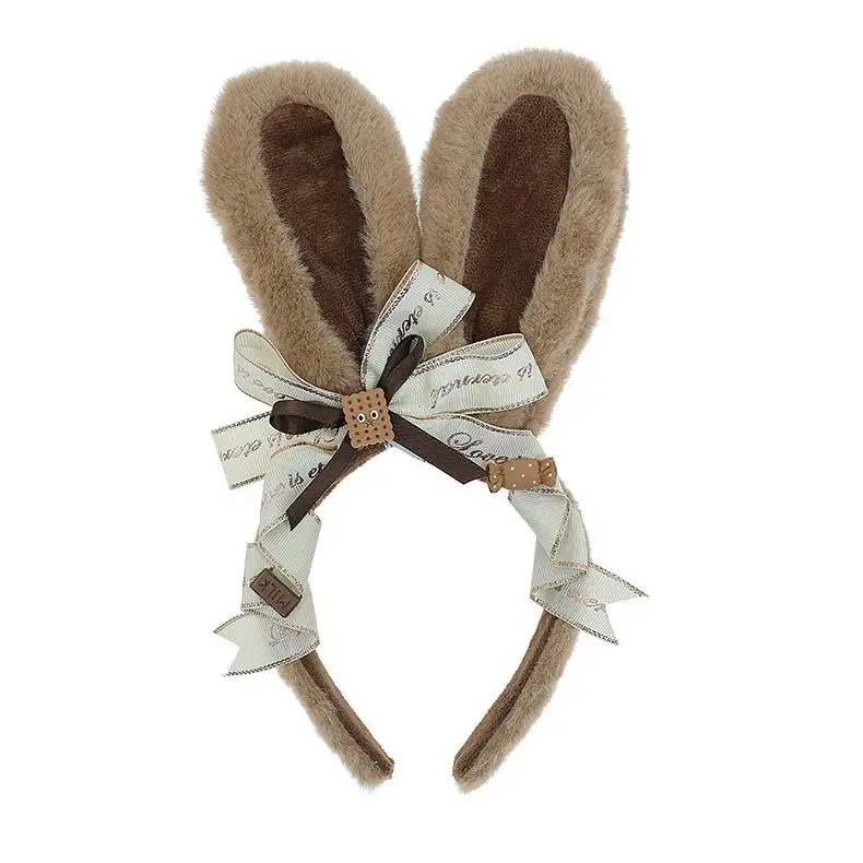 HY Handmade headdress hair accessory Chocolate rabbit plush ear headband