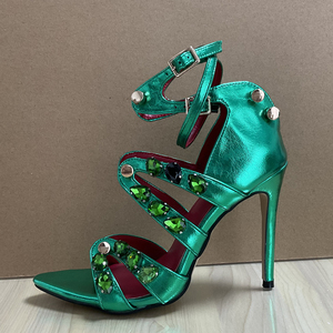 Sandalias de Tacón Alto con Diamantes Grandes para Mujer, Talla Grande 47, Color Verde, Estilo Personalizado, con Correa en el Tobillo y Punta Puntiaguda, Zapatos de Fiesta con Pedrería - Product Image 6