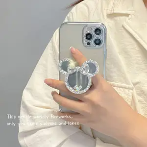 Casing ponsel cermin pelindung lensa transparan, casing ponsel cermin pelindung lensa transparan TPU gaya baru untuk Iphone 13 12 11 Pro Max XS XR 7 8 Plus dengan tali cermin berlian