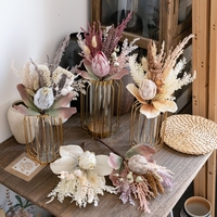 Buket Bunga Simulasi MW89108 Protea Cynaroides Vintage, Rumput Ekor Kelinci, dan Gandum untuk Dekorasi Rumah, Dapur, Taman, dan Pesta
