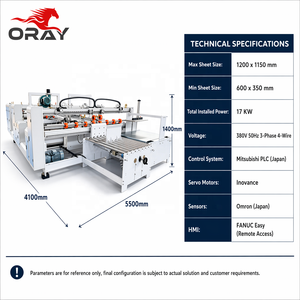 Machine à plier et à coller le carton ondulé double feuille avec 6 servomoteurs, commande PLC, vis à billes et guide linéaire, pour adhésif chaud/froid, modèle 2400 - Product Image 6