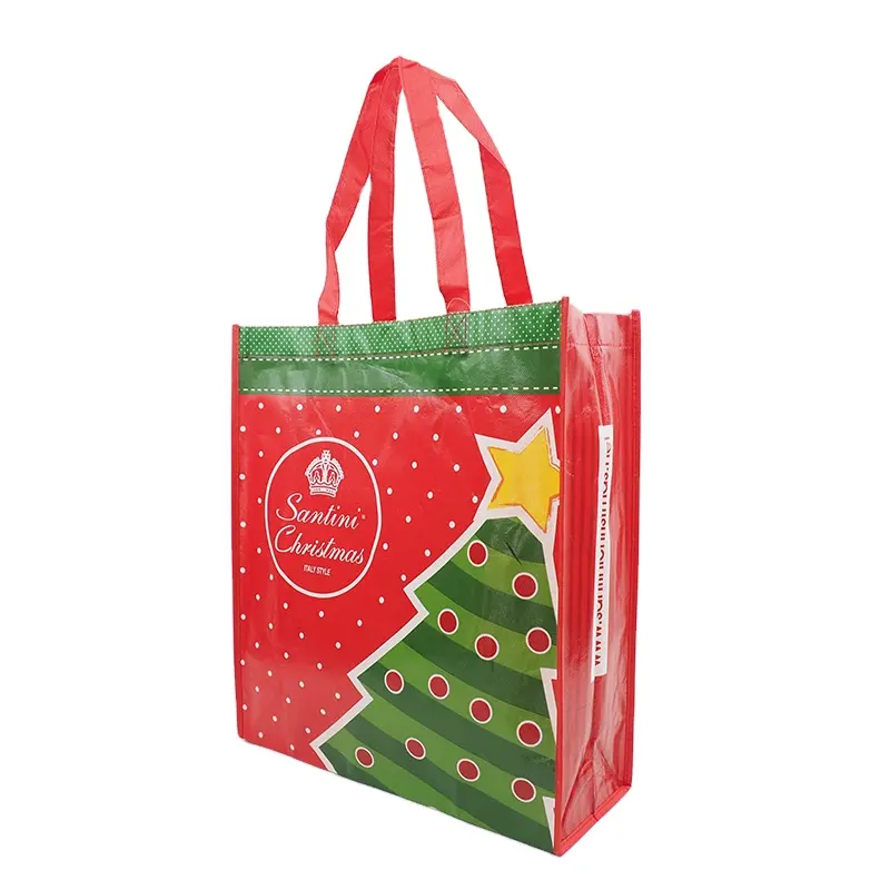 Sac cadeau de Noël d'épicerie réutilisable et amical sacs non tissés sac à provisions en tissu non tissé laminé avec logo imprimé personnalisé