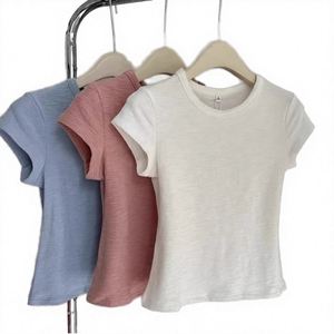 Custom WOMENS Cotton T-shirt Printed BreathablE T-Shirt Shoulder Rib O-neck <b>Tshirt</b> for Womens light waight woven <b>tshirt</b> - Product Image 2