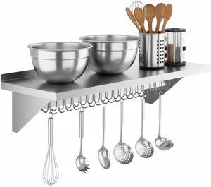 Estante de Pared de Acero Inoxidable, Resistente, para Ollas y Sartenes con Ganchos, para Cocina Comercial - Product Image 4