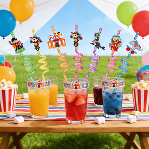 Nouveauté LAIMAI Pailles réutilisables en PETG de qualité alimentaire à impression numérique, motif dessin animé 'Circus Party' pour les célébrations festives et les jeux - Product Image 4